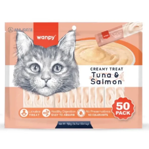 [50 sticks - Tuna & Salmon] Wanpy Creamy Lickable Cat Treat